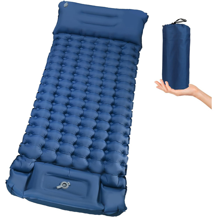 Каремат туристичний самонадувний TECHSHARE, посилений, для кемпінгу та відпочинку на природі, з насосом, блакитний