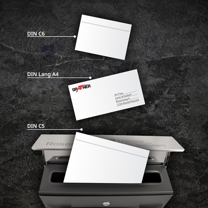 Поштовий ящик Grafner Premium, нержавіюча сталь, з газетницею та 2 ключами, гравіювання імені/вулиці/номера будинку, колір антрацит RAL7016