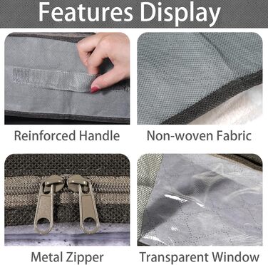 Комод під ліжко, 2 шт. Коробки для зберігання під ліжко з кишеньками для одягу, прозорі, ящик для ліжка з вікном, органайзер для ковдр, подушок, одягу, постільної білизни (сірий)