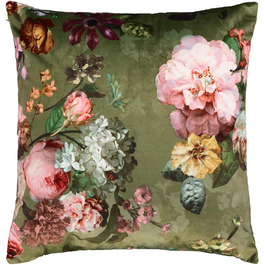 Декоративна подушка ESSENZA Fleur Moss 50x50 см, поліестер, оксамит, з квітковим принтом (піон, тюльпан)