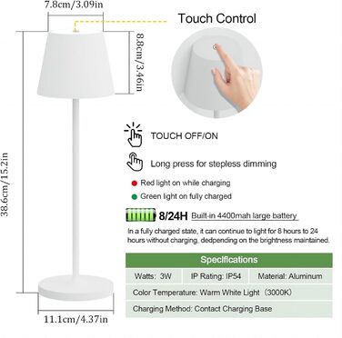 LED настільна лампа K-Bright з регулюванням яскравості, акумуляторна | Для дому та вулиці | 3000K тепле світло | Дизайнерська лампа | Комплект з 2 шт.