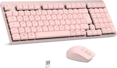 Leadsail FA98 Бездротова Механічна Клавіатура та Миша, 98 Клавіш, QWERTY, Рожевий Колір, 1600 DPI для PC, MacOS, Windows