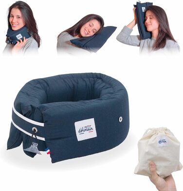 Подушка для подорожей Le Pe Dormeur, ергономічна, 3-в-1, ультракомфортна, компактна, виготовлена у Франції, пральна – Колір: Нічний блакитний