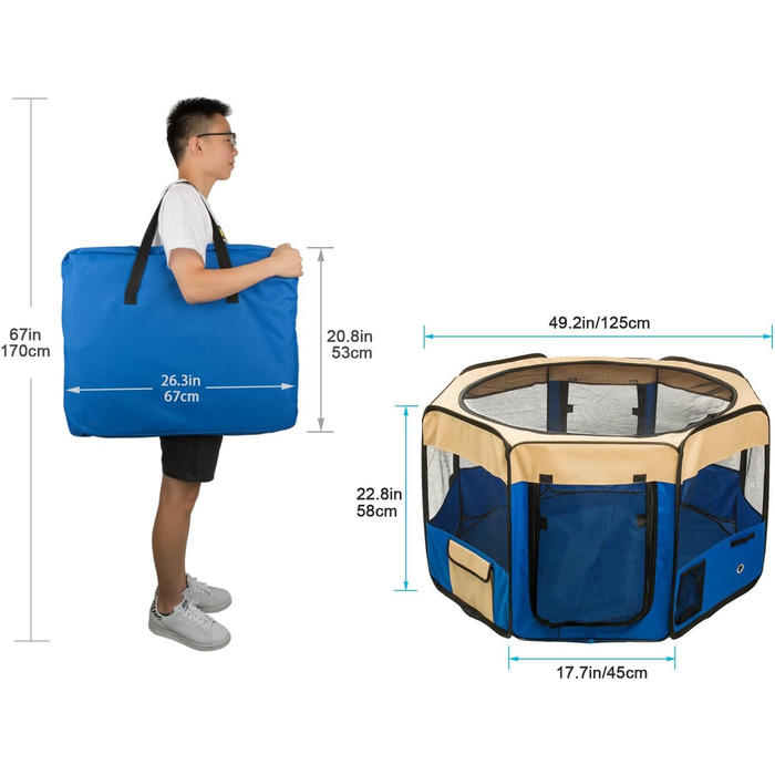 Клітка-манеж для цуценят та дрібних тварин XL, з 8 панелей, розкладний, знімний