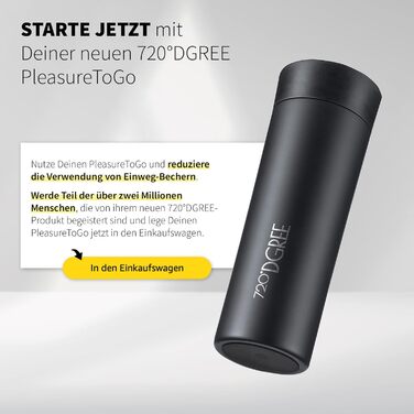 Термокружка 720°DGREE Premium 'PleasureToGo' 450мл, без BPA, не протікає, з нержавіючої сталі, з кришкою, для кави, з ізоляцією, чорна (Onyx Black)