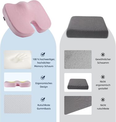 Подушка для спини та сидіння Egret з Memory Foam для офісного крісла та авто – рожева, з регульованими ременями, підтримка попереку, зняття болю та корекція постави