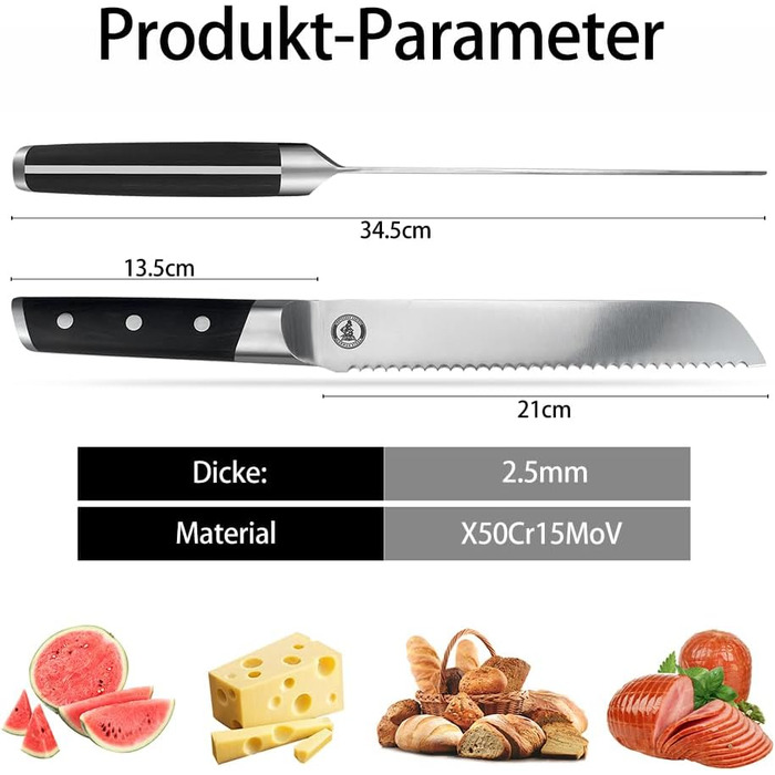 Кухонний ніж-топірець Kitory Hackmesser 18 см, з високоякісної сталі, з ручкою з пакавуду (Mtd03de)