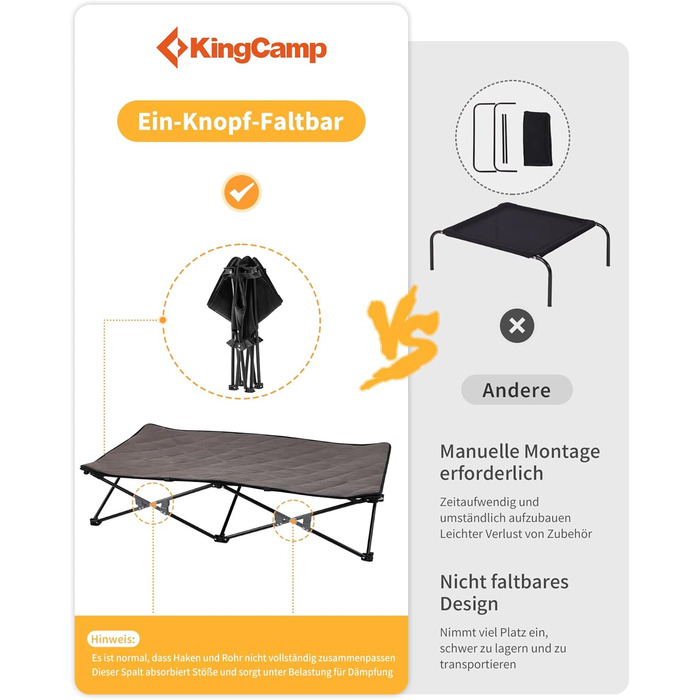 Лежанка для собак KingCamp - зручна та портативна, 57x57x23 см. Зручна для відпочинку вдома та на природі. Матеріал: дихаюча сітка та замша.