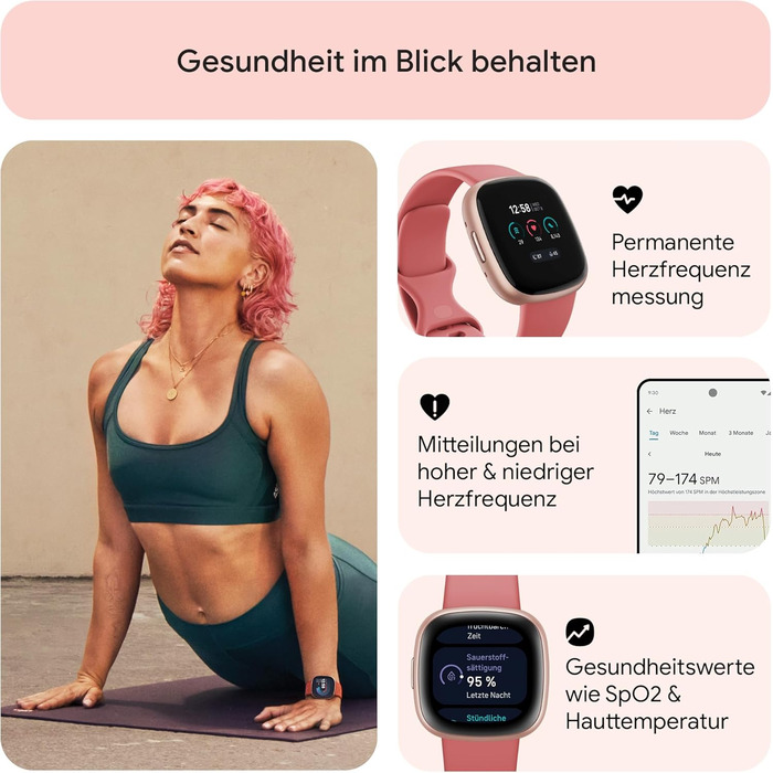 Смарт-годинник Fitbit Versa 4 – фітнес-трекер з GPS, телефоном, 6 днів роботи батареї, 40+ режимів тренувань, сумісний з Android/iOS, Sandrosa/Aluminium (Кораловий рожевий)