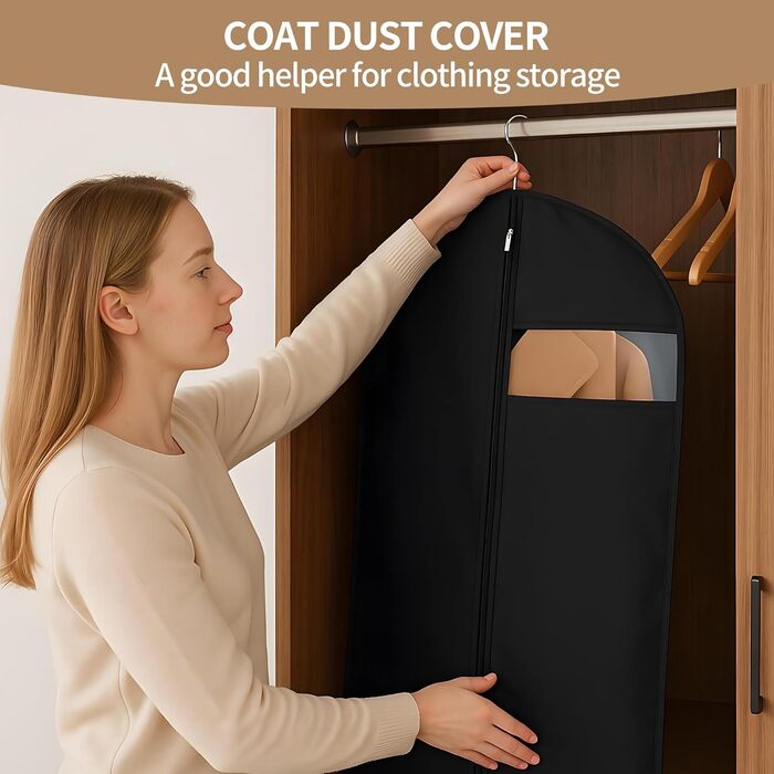 4 місткі мішки для одягу, 120 x 60 см, чорні, з блискавкою, для зберігання одягу та захисту від пилу