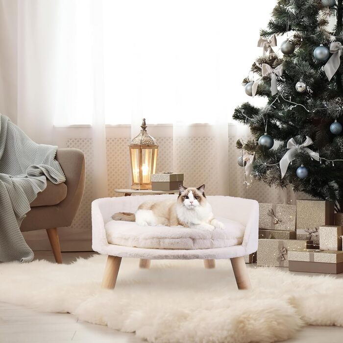 Luxury Cat Sofa, Large Cat Sofa, Cat Chair, Cat Stool, Elevated Cat Bed with Cat Cushions, Pet Sofa, Dog Sofa for Small Dogs, 40cm beige