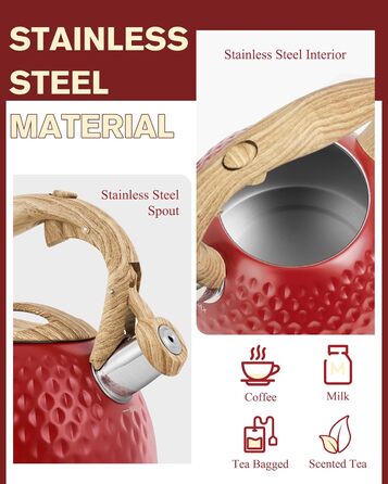 Чайник для заварювання Teekessel 2,7 л з емальованим покриттям зеленого кольору з імітацією дерева, з носиком, з нержавіючої сталі, антипригарний, з термостійкою ручкою оливкового кольору (Класичний червоний)