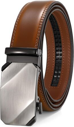 Чоловічий шкіряний ремінь SUOSDEY на автоматичній застібці, 35 мм, без отворів, регульований, для джинсів та бізнес-кежуал, 87-105 см (A-brown)