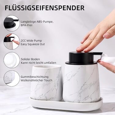 Набір аксесуарів для ванної кімнати Badezimmer Set Umlaca: мильниця, дозатор мила 350 мл, стакан для зубної пасти 320 мл, мильниця. Підходить для ванної кімнати та умивальника. Білий мармуровий дозатор мила.