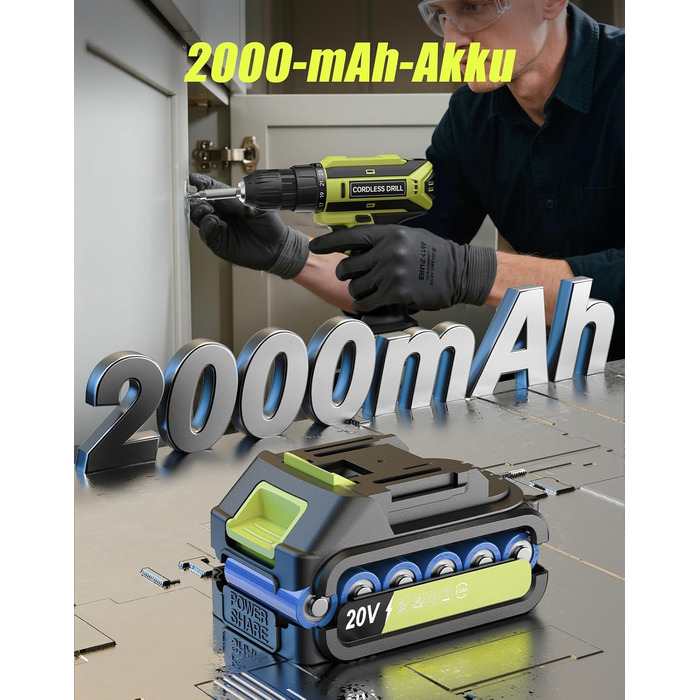 Акумуляторний шуруповерт-дрель 20V, 56 шт. в наборі, 42Nm, LED-підсвітка, для дому та ремонту