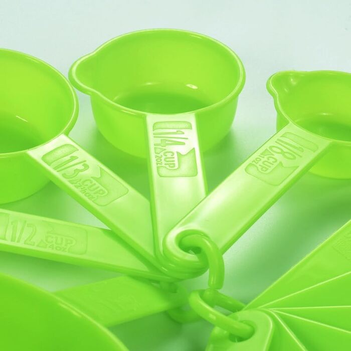 Measuring cup and spoon set, 11-piece plastic measuring cup and spoon set for dry and liquid ingredients, 5 measuring cups and 6 measuring spoon set for kids for cooking and baking, color: Green
