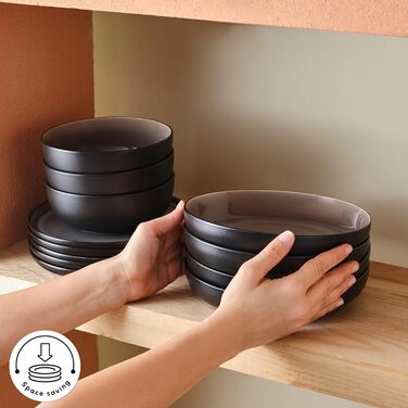 Karaca Solem: 18-Piece Steingut Tafelservice, Чорний, для 6 осіб | Елегантний посуд