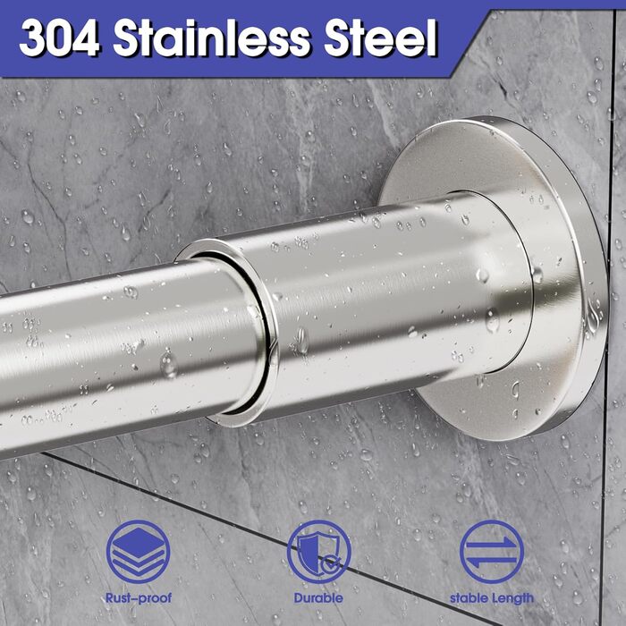 Регульована кутова штанга для душу L-Form, 68–96 см × 68–96 см, нержавіюча сталь, вологостійка та антикорозійна, з 12 кільцями та комплектом кріплень, срібна