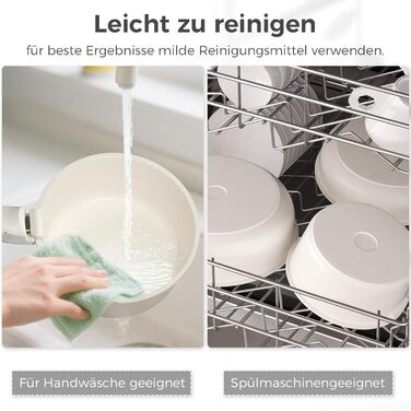 Набір кухонного посуду YASHE 15 предметів: каструлі та сковорідки з гранітно-посудомийним покриттям, знімні ручки, компактний, легко миється, сумісний з індукцією, газом та склокерамікою, білий