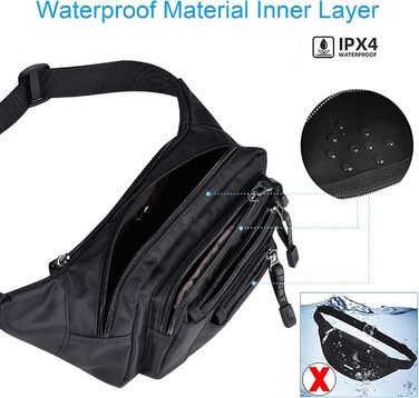 Водонепроникна поясна сумка-бананка для чоловіків та жінок. Чорна, з блискавкою, для подорожей, піших прогулянок та активного відпочинку на природі.