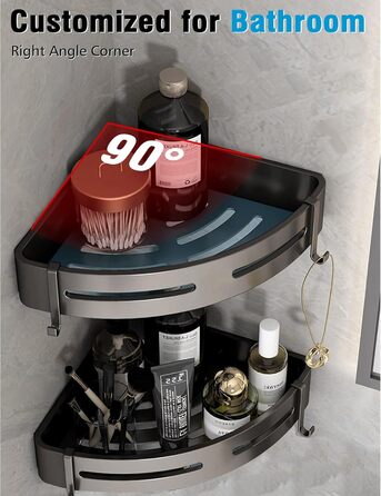 GERUIKE Shower Shelf Shower Basket Bathroom Shelf Shower Shelf Corner Black No Drilling Wall Mount Adhesive Aluminum Matte 2 Piece Shower Gel Shampoo Holder Corner Shelf Corner Shelf for Shower Bathroom Kitchen