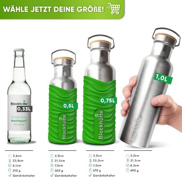 Log Cabin Personalized Stainless Steel Water Bottle 1L - Leak-Proof Water Bottle for Kids, Adults, BPA-Free, Carbonated Drink Compatible, Thermos Bottle for School, Outdoor Use, Engraving with Name (750 ml, Gift Green)