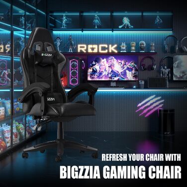 Геймерське крісло Racingreat Ergonomic: регульоване, з підголівником, PU-шкіра, для дітей, підлітків та дорослих, чорне