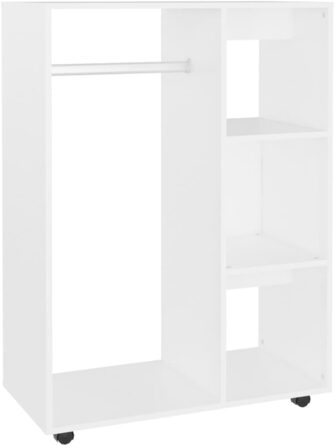 vidaXL Wardrobe with Open Shelf, 3 Side Shelves, Wheels, Coat Rack, Wardrobe, Bedroom, Cabinet, White, 80x40x110cm, Wood Composite