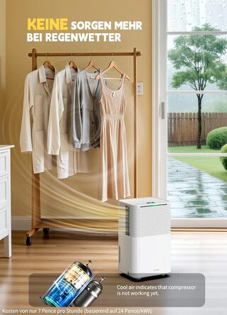 Електричний осушувач повітря 12л/день, сенсорне управління, дисплей, таймер, для дому та сушіння білизни, білий