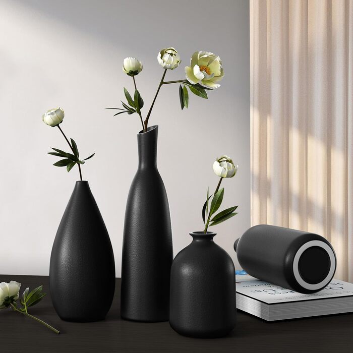 Ceramic Vase Set for Pampas Grass - 2pcs White (Large & Medium) - Modern Donut Style Matte Finish Decor for Home, Table, Shelf, Wedding & Party