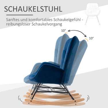 Крісло-гойдалка HOMCOM з капюшоном Rocking Chair Великий комфорт Підлокітники Сидіння Спинка оббита високощільним оксамитом Синій | Aosom