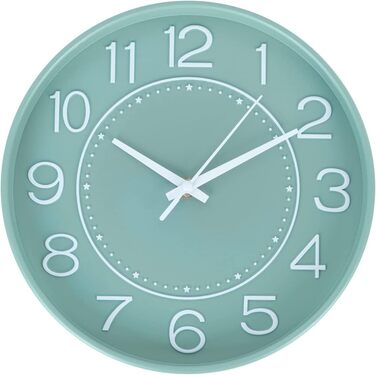HZDHCLH Wall Clock Silent No Ticking 25 cm Easy to Read Clock for Kitchen, Living Room, Bedroom, Bathroom, Home Office (Green and White)