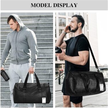 UBAYMAX Leather Sports Bag for Men, Travel Bag with Shoe Compartment and Wet Compartment, 37L Weekender Bag Carry-on Bag Training Bag Fitness Bag, Gym Bag Black