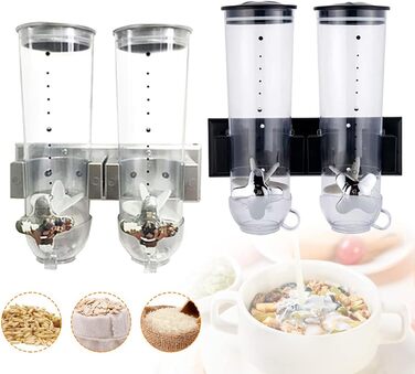 Futchoy CEREAL DISPENSER DOUBLE 3L WALL MOUNT CEREAL DISPENSER CORNFLAKE DISPENSER FOR CEREAL CORNFLAKES SWEETS 29 X 15 X 30 CM (SILVER)