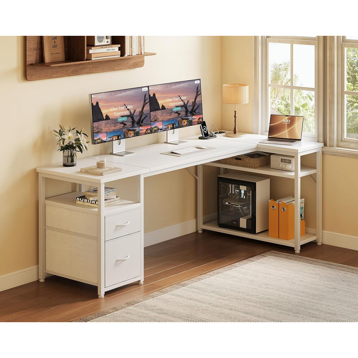 Ігровий кутовий стіл Coleshome з 2 шухлядами, 160×80 см, білий