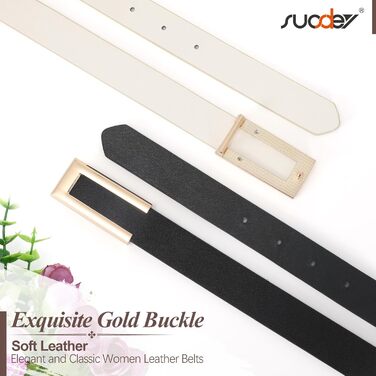 Жіночий тонкий шкіряний ремінь SUOSDEY з золотистою пряжкою (2 шт.), чорний+бежевий, 100 см, розмір талії 70-84 см