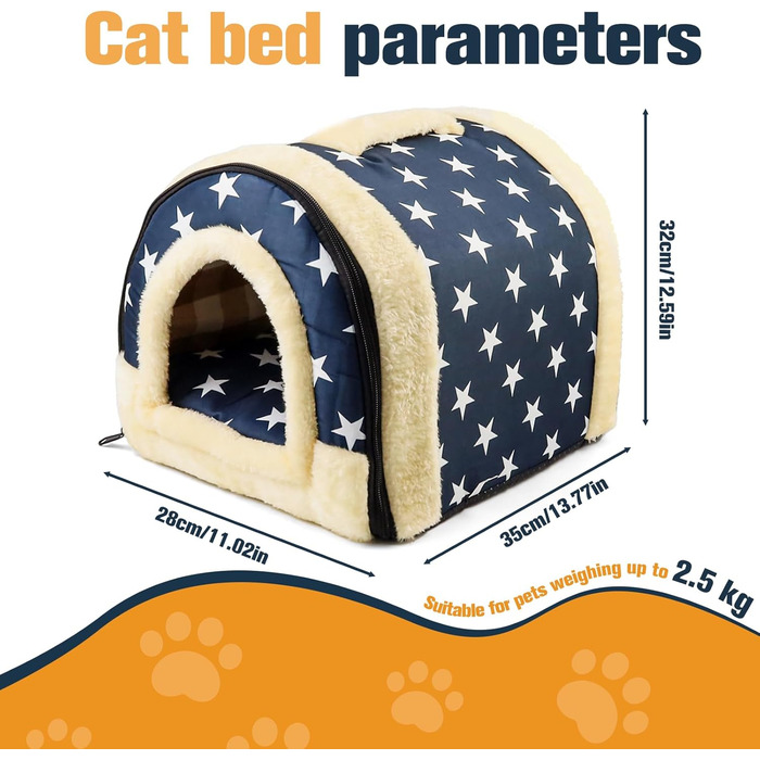 Кіт Хаус Індор, Тепле Гніздо-Печера для Кітів, 2-в-1, Ліжко-Печера для Кітів та Маленьких Собак з Знімним Подушечкою, Прати, 37x32x30 см