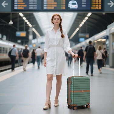 KONO Чемодан-валіза на коліщатках середнього розміру (66 см) з ABS+PC, з замком та подвійними колесами (Темно-зелений/Коричневий)