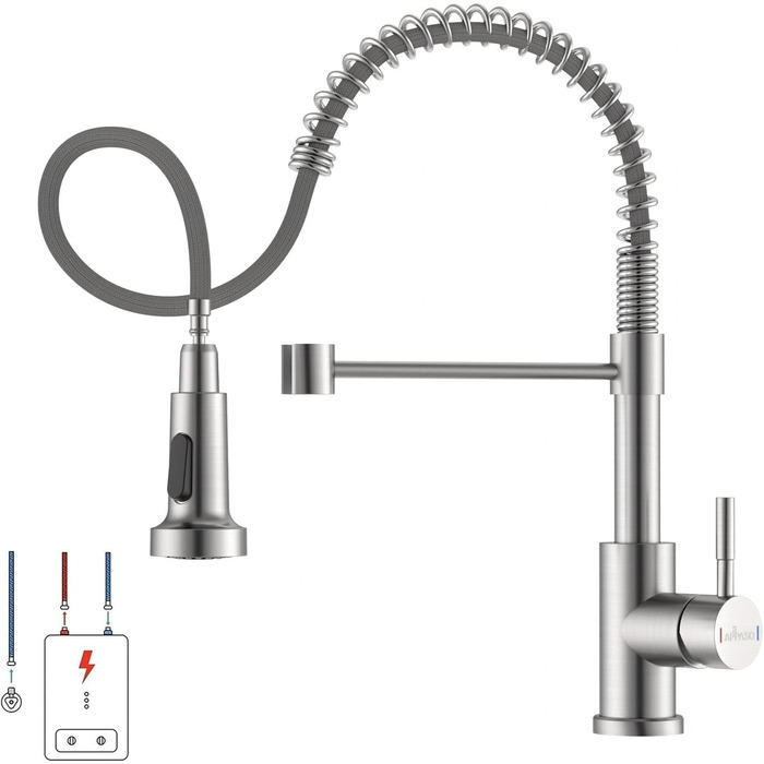 Змішувач для кухні APPASO 3-Wege, чорний, з нержавіючої сталі, 360° обертання, для фільтрації води