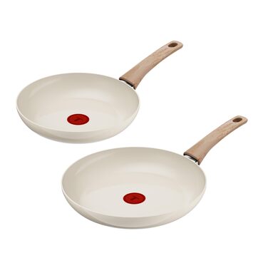 Набір сковорідок Tefal Reflect On 2 шт., антипригарне керамічне покриття, алюміній (перероблений), індикатор нагріву, для всіх плит, кремовий колір