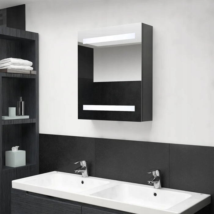 Шафа у ванну кімнату з дзеркалом та LED-підсвіткою, сіра, 50x14x60 см