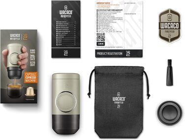 WACACO Minipresso NS2 – портативна кавомашина для еспресо, ручна, сумісна з Nespresso, сіро-оливковий колір
