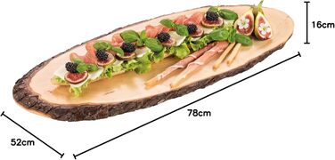 Batania Serving Board, Oval, approx. 68-75 x 28-36cm, Rustic Serving Board, Cutting Board, Unique Grain, Natural Wood Board for Cheese, Sausage & Bread, Decorative, Durable