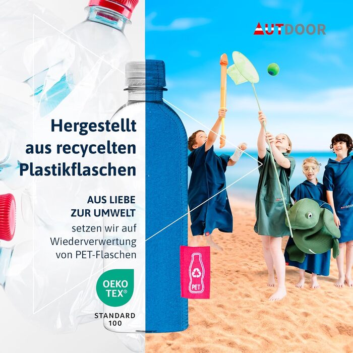 AUTDOOR® Microfiber Bathrobe for Women & Men - sustainably made from 100% recycled PET bottles - towel as a changing assistant for beach and water sports - quick-drying & compact (Blue, Medium)