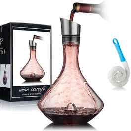 NEU PACIFIC YOUYAH YouYah Decanter Set, Red Wine Carafe with Integrated Aerator, Wine Aerator, Wine Gift, Stainless Steel Spout Lid, Filter, 100% Hand-Blown Lead-Free Crystal Glass