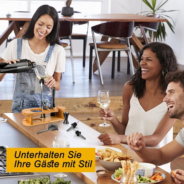 Набір шейкерів для коктейлів з підставкою, професійний, 12 предметів, нержавіюча сталь, для дому, чорний