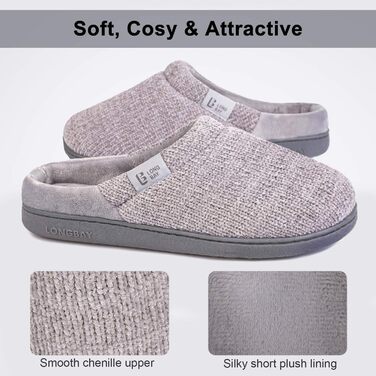 Домашні тапочки LongBay для жінок з меморі-піною, антиковзкі, зручні, сліпони, сірі, 38/39 EU