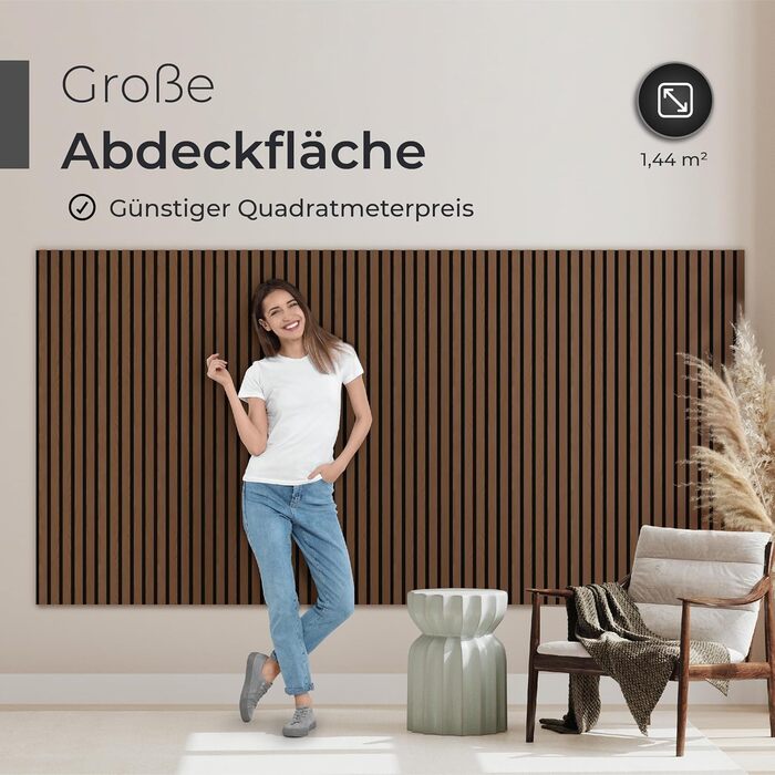 Акустичні настінні панелі з натурального горіха (набір 2 шт), 120x60x2.1 см, чорний звукопоглинаючий фільц — 3D панелі для шумоізоляції та оздоблення стін