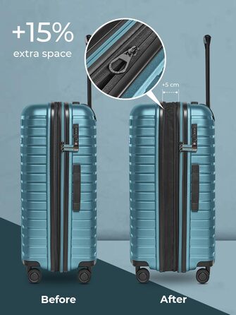 Чохол-валіза на колесах середнього розміру 66 см, розширюється до 75 літрів, з TSA-замком, з поліпропілену, 4 колеса, Collection 04, Ice-blue Metallic