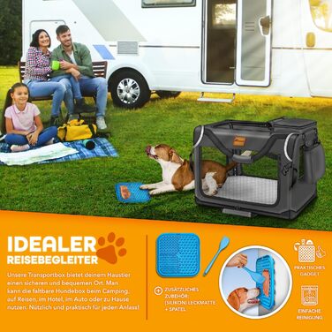Трейлер для собак TRESKO® S (50x34x34 см) з підкладкою, шпателем та відбивачами | Транспортний бокс для собак та котів | Міцний бокс для собак різних розмірів | Сумка для собак, антрацит